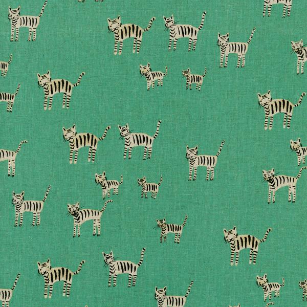 Cotton+Steel - Hatbox Linen/Cotton Canvas Tiger Stripes in Aqua